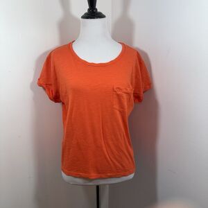Abercrombie & Fitch Women T-shirt Size M Moose Embroidered Pocket Orange